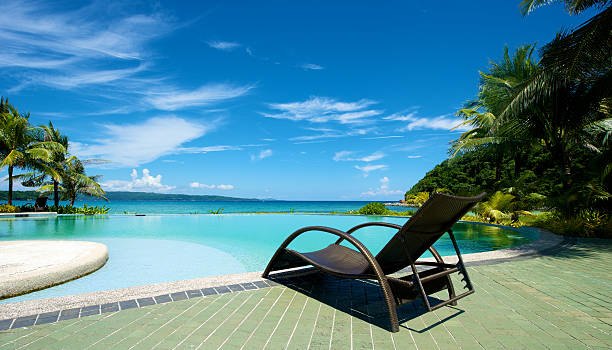 istock Swimming pool vacation resort with recliner in Boracay 531020549