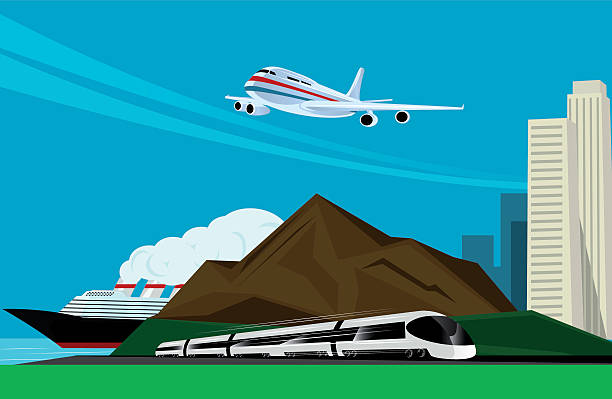 hintergrundbild mit zug, flugzeug oder kreuzfahrtschiff - airplane sea passage travel commercial airplane stock-grafiken, -clipart, -cartoons und -symbole