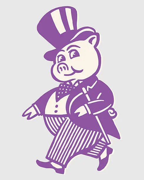 Vector illustration of Fancy Pig in Top Hat