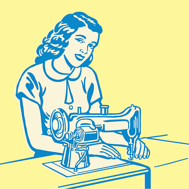 ilustrações de stock, clip art, desenhos animados e ícones de mulher com máquina de costura - sewing tailor sewing machine women