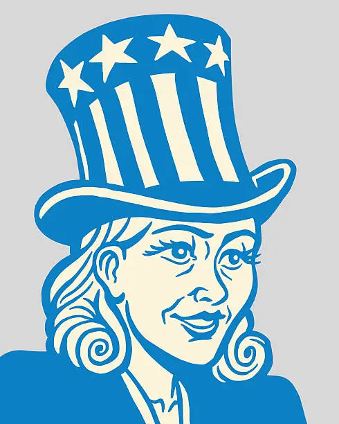 Vector illustration of Woman Wearing Patriotic Hat