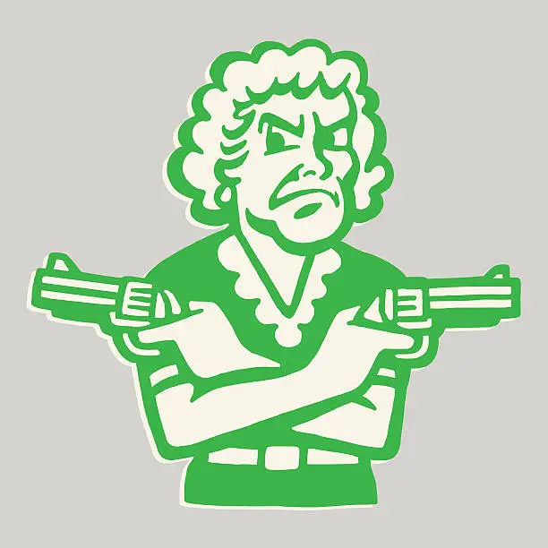 Vector illustration of Woman Pointing Two Guns