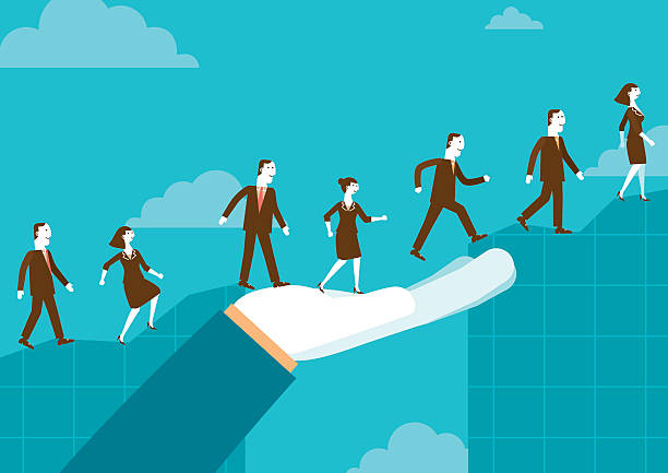 Huge Helping Hand Over Chart | New Biz A huge giant hand becomes a bridge over chart / mountain for a business team. bridge hand stock illustrations