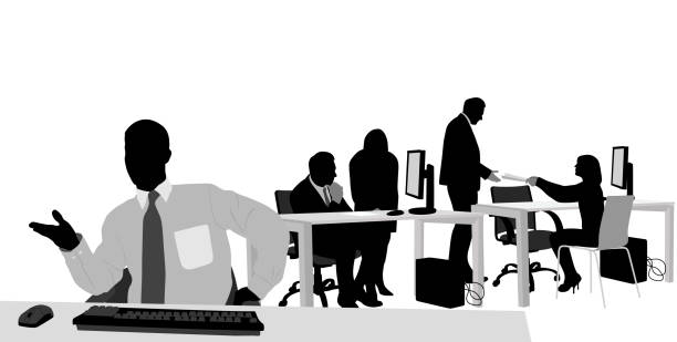 beingcooperative - silhouette financial advisor desk business stock-grafiken, -clipart, -cartoons und -symbole