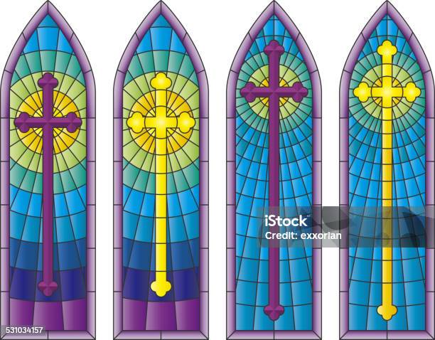 Stained Glass Church Windows Stock Illustration - Download Image Now - Stained Glass, Church, Crucifix