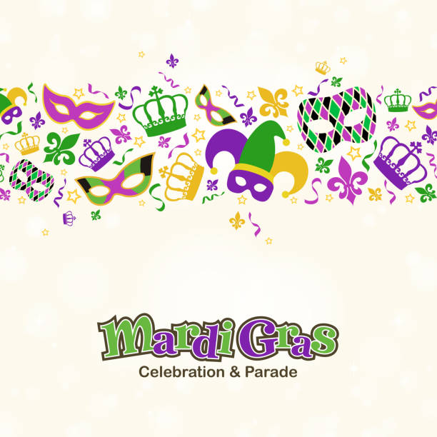 ilustraciones, imágenes clip art, dibujos animados e iconos de stock de mardi gras elementos de diseño de la frontera - fleurdelis