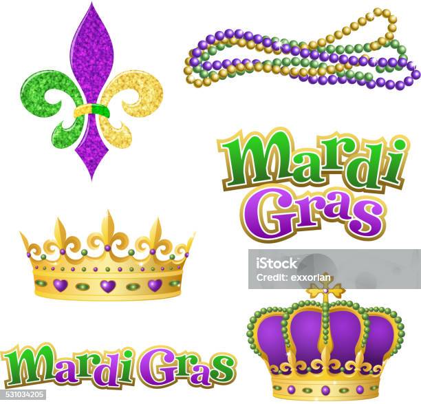 Mardi Gras Graphic Elements Stock Illustration - Download Image Now - Mardi Gras, Crown - Headwear, Bead