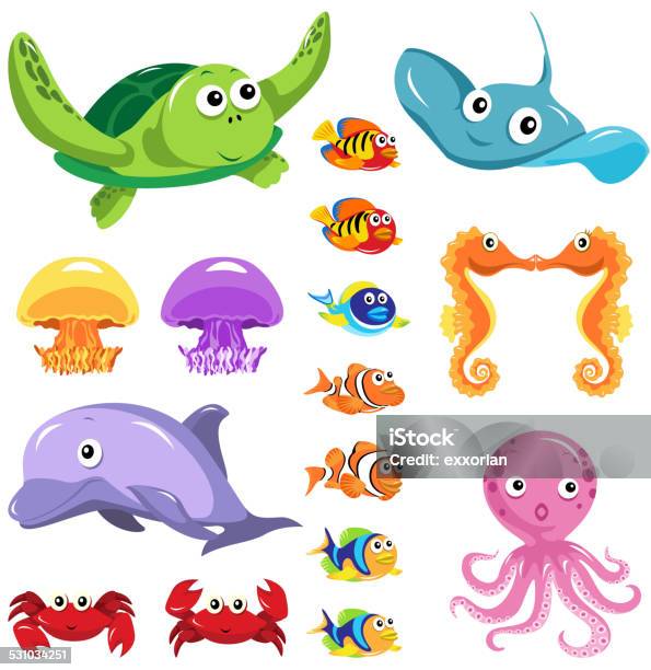 Sea Lifes Graphic Elements Stock Illustration - Download Image Now - Sea Life, Cartoon, Fish