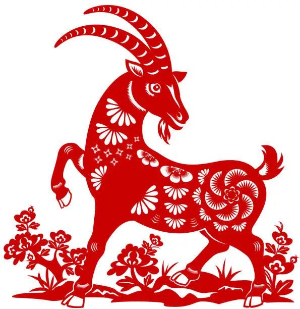 Vector illustration of Chinese New Year Goat Paper-cut Art