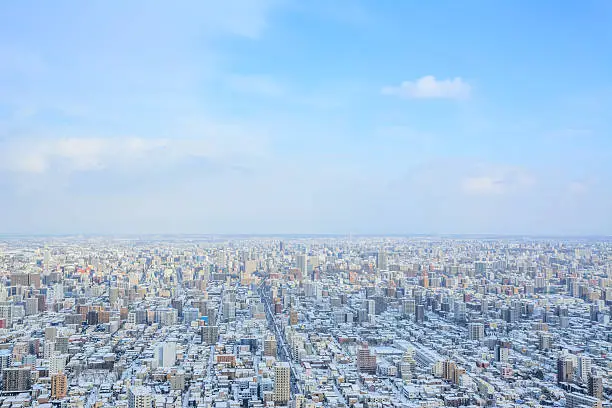 Look down Sapporo City from Maruyama Mountain in Winter