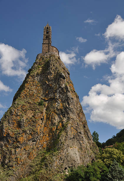 Mont d'Aiguilhe at Le Puy en Velay stock photo