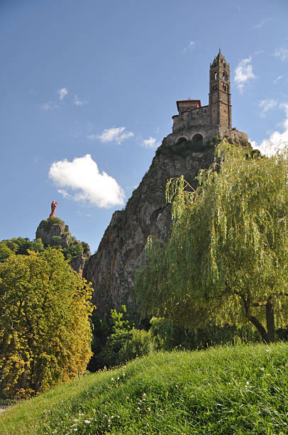 Mont d'Aiguilhe at Le Puy en Velay stock photo