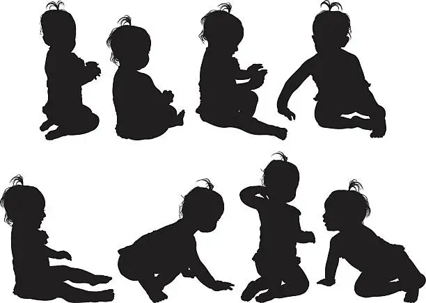 Vector illustration of Various views of baby girl