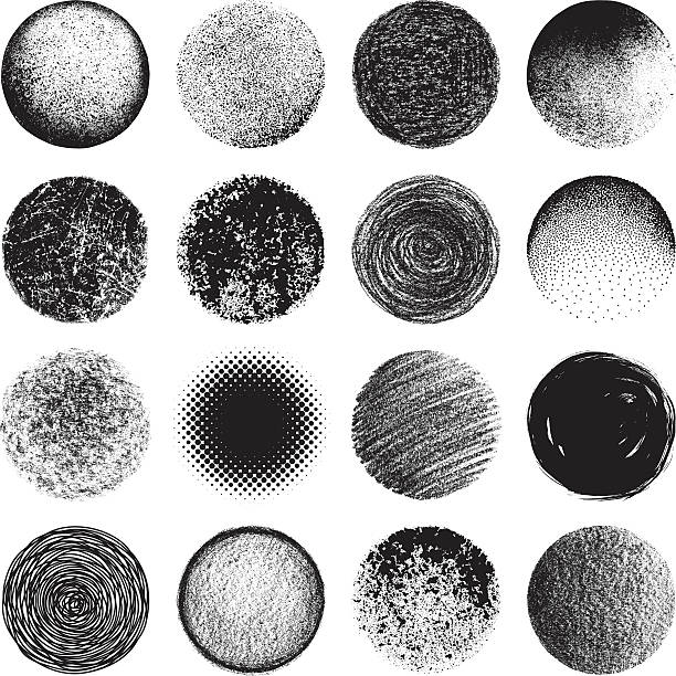 Grunge textures Vector illustration. Set of 16 grunge circles. All the circles feature different textures and are executed in black. textured circle stock illustrations