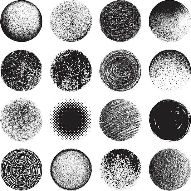 Grunge textures Vector illustration. Set of 16 grunge circles. All the circles feature different textures and are executed in black. stamped texture stock illustrations