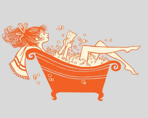 Vector illustration of Woman Reading In Bubble Bath