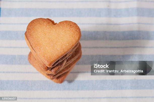 Butter Cookies Heart Shaped On A Striped Fabric Napkin Stock Photo - Download Image Now