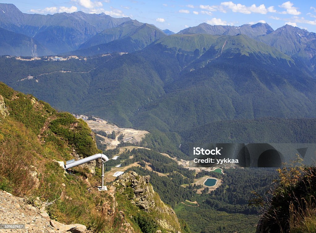 Facilities to check the presence of snow on slopes. Krasnaya Facilities to check the presence of snow on the slopes. Krasnaya Polyana. Avalanche Stock Photo