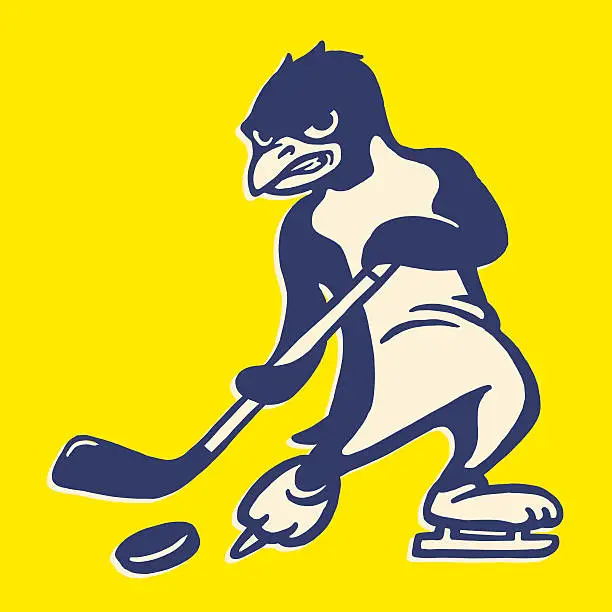 Vector illustration of Penguin Playing Hockey