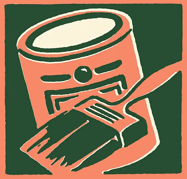 Vector illustration of Bucket of Paint and Paintbrush