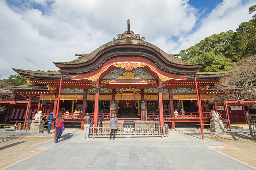 Dazaifu, Japan - December 2, 2014: Dazaifu shrine in Fukuoka Built over Sugawara no Michizane's grave, one of main shrines dedicated to Tenjin, the deified form of Michizane