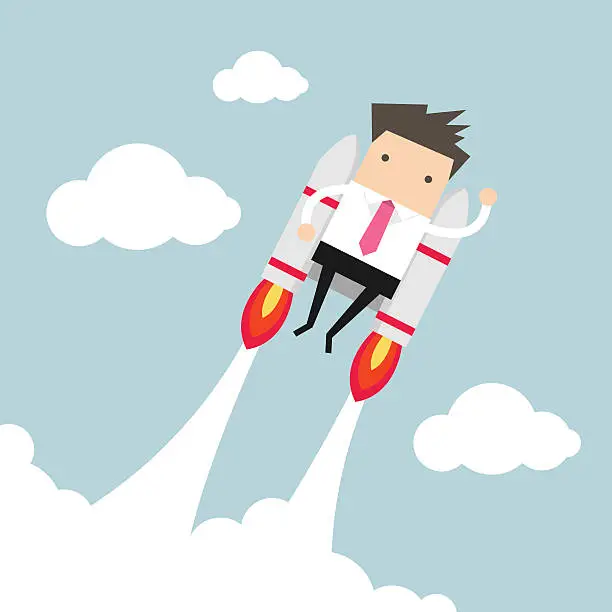 Vector illustration of Flying businessman with jetpack