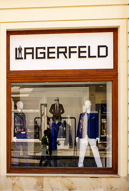 Karl Lagerfeld Store Karlovy Vary, Czech Republic - August 06, 2014: Window Display of Karl Lagerfeld Store. Day time. No people. karl lagerfeld stock pictures, royalty-free photos & images