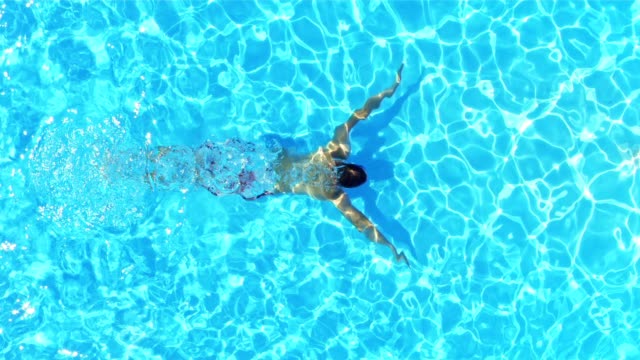 SLO MO Man swimming underwater in a pool