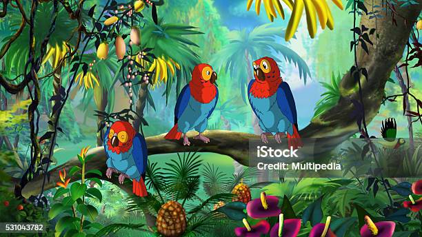 Macaw Parrot Sitting On A Branch Stock Illustration - Download Image Now - Animal, Animal Wildlife, Backgrounds