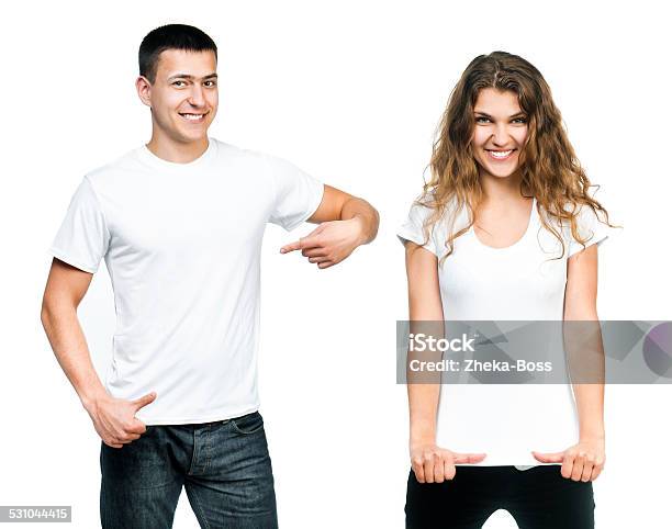 Teenagers With Blank White Shirt Stock Photo - Download Image Now - Women, Men, Shirt