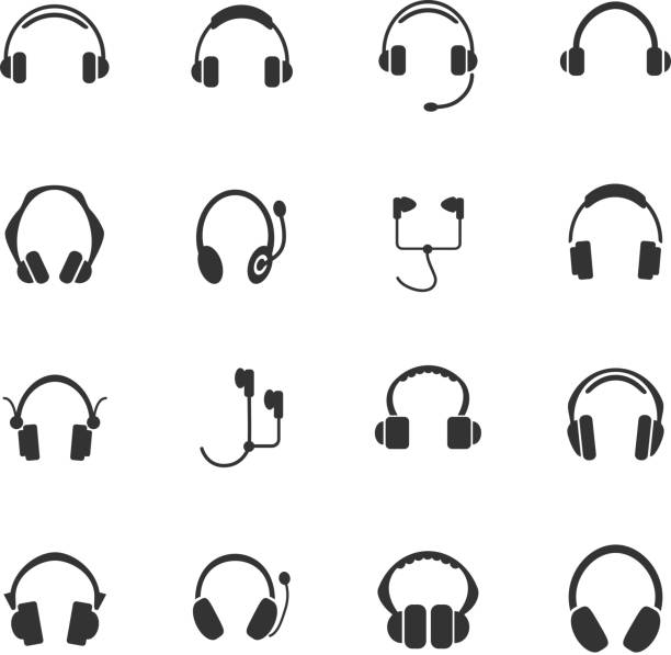 ilustrações, clipart, desenhos animados e ícones de fones de ouvido conjunto de ícones - dvd player computer icon symbol icon set