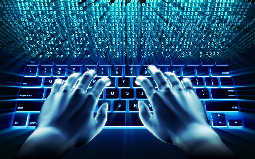 Stock image: Typing on computer keyboard, technology cyber concept