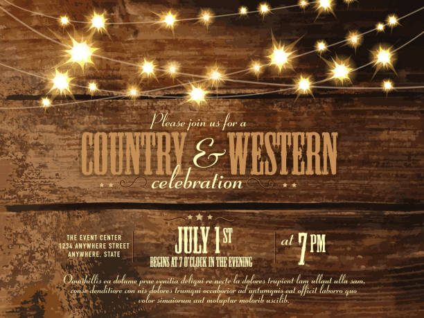 ilustrações de stock, clip art, desenhos animados e ícones de country e western convite design template com luzes de texto - musica sertaneja