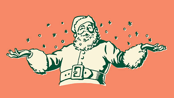 ilustraciones, imágenes clip art, dibujos animados e iconos de stock de santa claus en la nieve - merry xmas