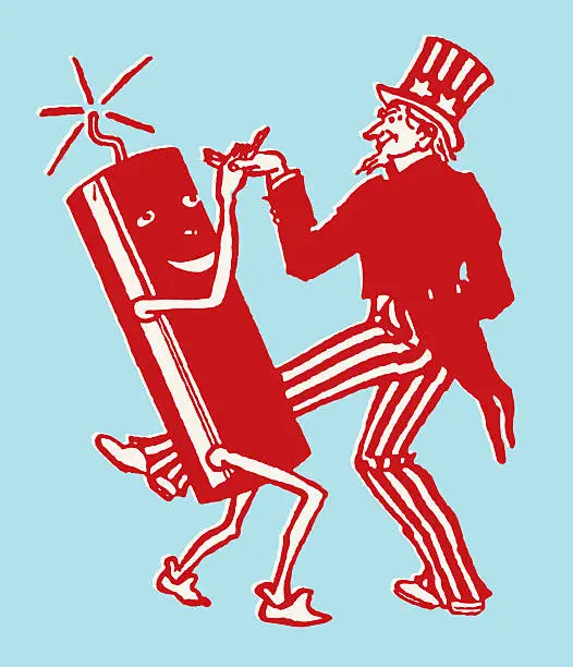 Vector illustration of Uncle Sam Dancing with a Firecracker