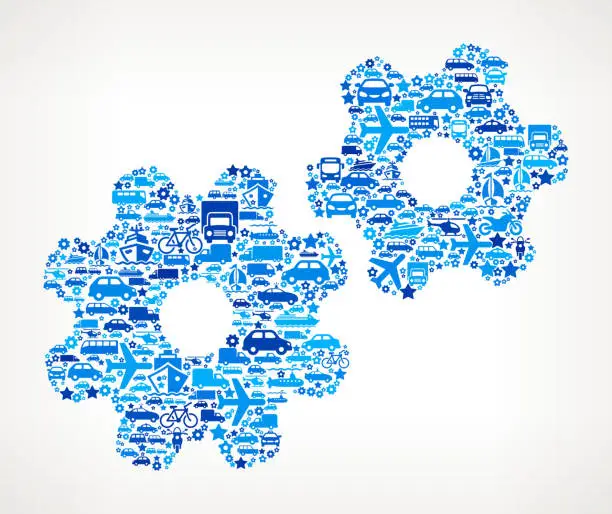 Vector illustration of Two Blue Gears On Transportation royalty free vector art Pattern