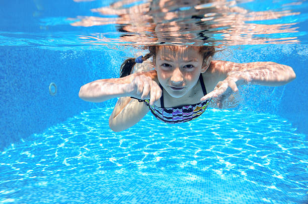 istock Happy active underwater child swims in pool 531047675