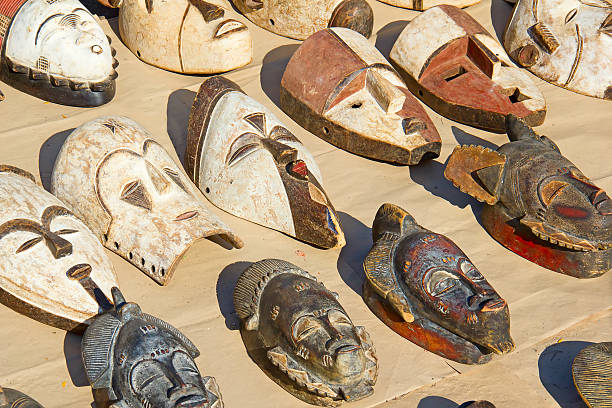 African wooden masks on the street market