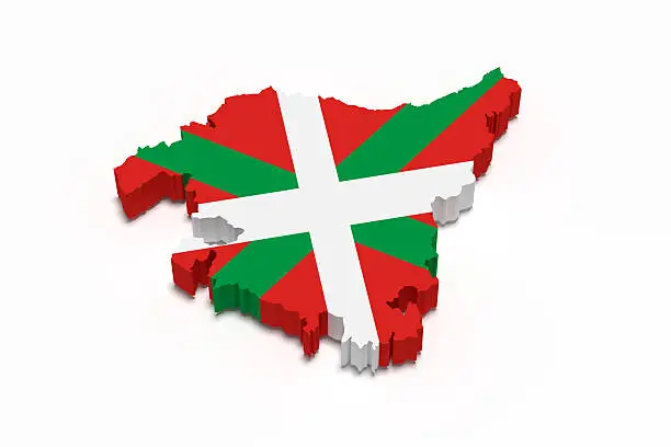 3d rendering of  map of Basque Country with flag on white background