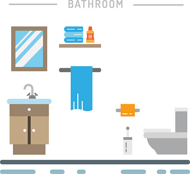ванная комната интерьер вектор - bathroom home addition bathtub blinds stock illustrations