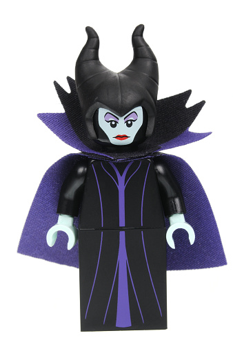 Adelaide, Australia - May 14, 2016:An isolated shot of a Maleficent Cat Lego Minifigure from Disney Series 1 of the collectable lego minifigure toys. Lego is very popular with children and collectors worldwide.