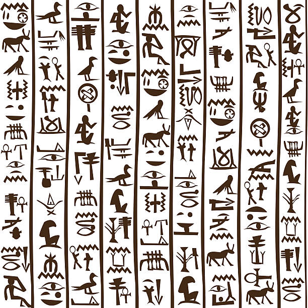 Egyptian hieroglyphics seamless background Black and white Egyptian hieroglyphics background hieroglyphics stock illustrations