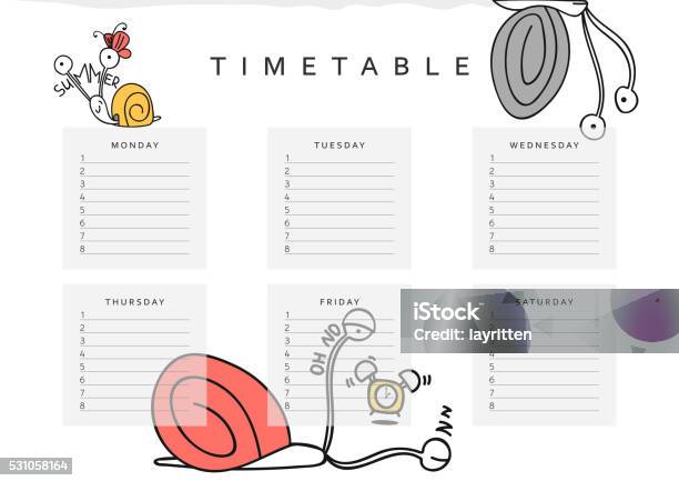 Timetable Fun Pic School Schedules Timetable With A Funny Snail Doodle Stock Illustration ...