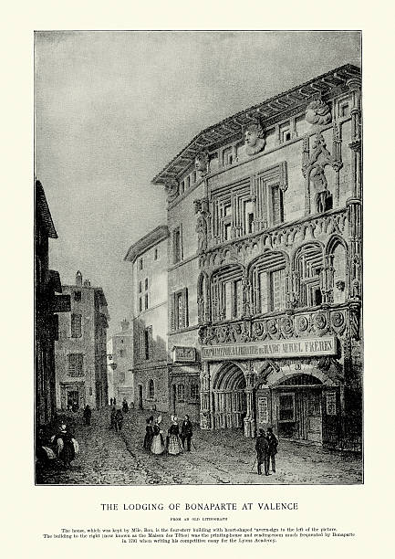Apartments in Valence where Bonaparte lived Vintage engraving of Apartments in Valence where Bonaparte lived. drome stock illustrations