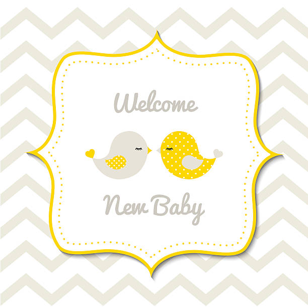 Baby shower, illustration Baby shower with two cute yellow birds, vector illustration, eps 10 with transparency new baby stock illustrations