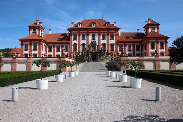Buchlovice, Czech Republic: Equirectangular aerial panorama of Buchlovice palace.