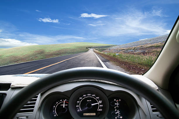 istock Car dashboard speeds while on the road. car driving fast. 531061284