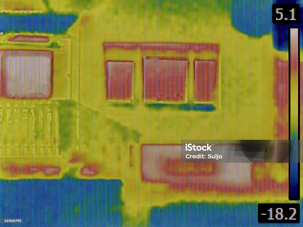 Heat Loss Detection Thermal Image of a Heat Loss from Basement Leaking Stock Photo