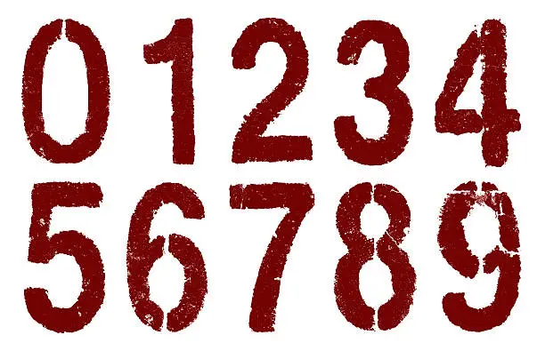 red numbers 0-9 on white