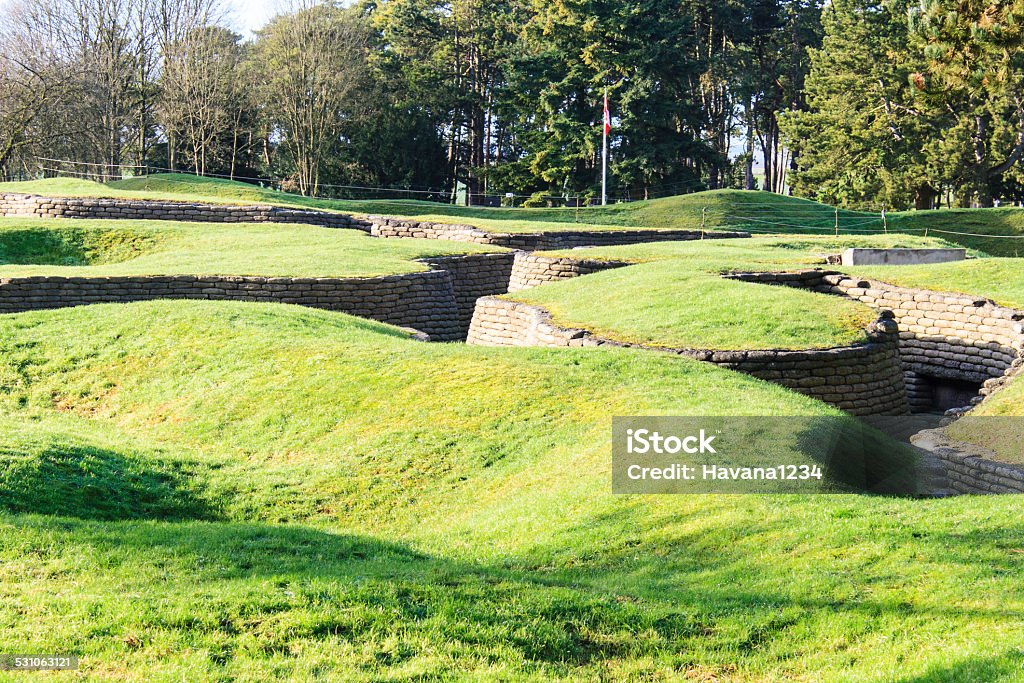 The trenches and craters on battlefield of Vimy ridge Mountain Ridge Stock Photo